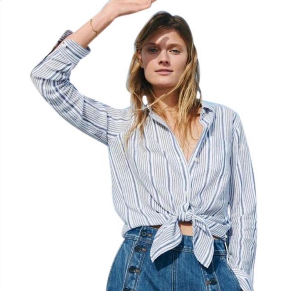 Madewell Striped Tie Front Shirt Button Down